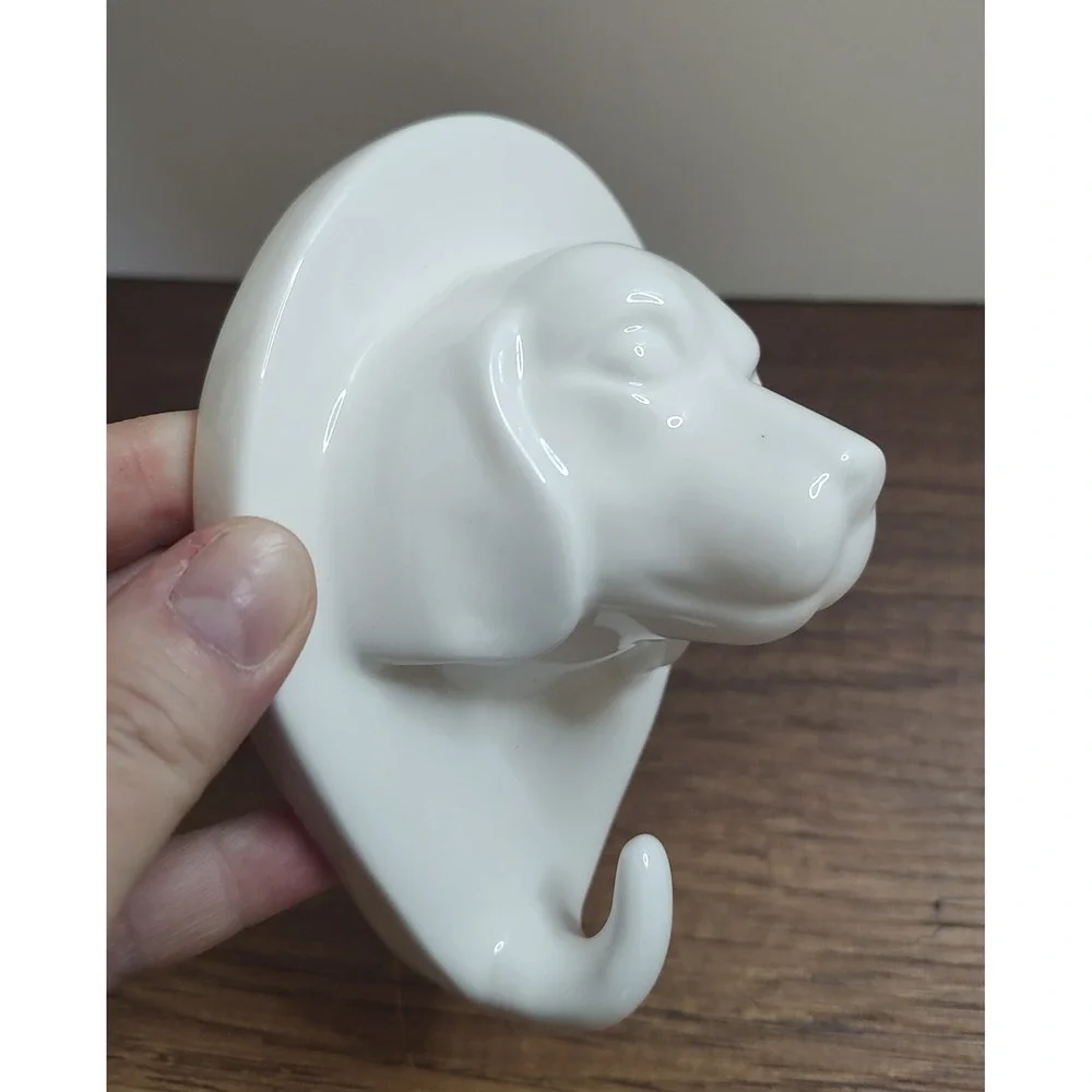 White Ceramic Dog Wall Hook Key Leash Hanger Beagle Decor Y3